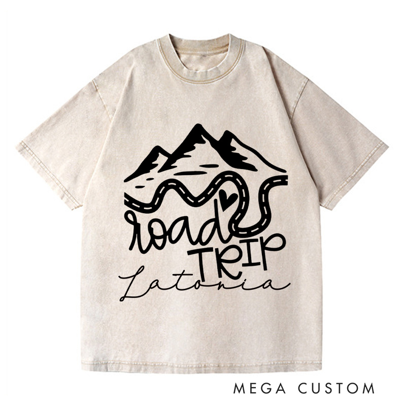 Personalized Road Trip Washed T-Shirts Vacation Shirt Traveling Shirts Customized Name Shirt Gift For Nature Lover 