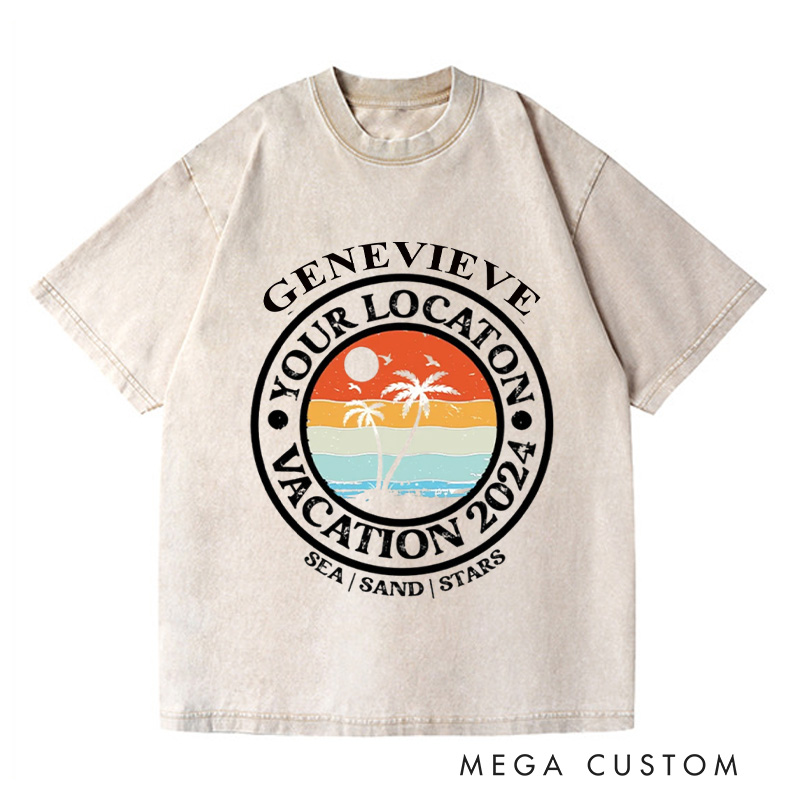 Personalized Summer Washed T-Shirts Vacation Shirts Beech TShirts Gift For Traveler Tee