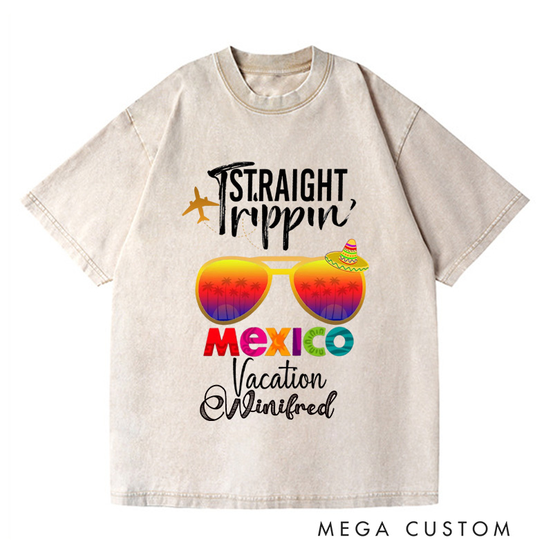Personalized Mexico Washed T-Shirts Trip Shirt Vacation Tee Trendy Shirt Customized Name Shirt Tee Gift For Traveler