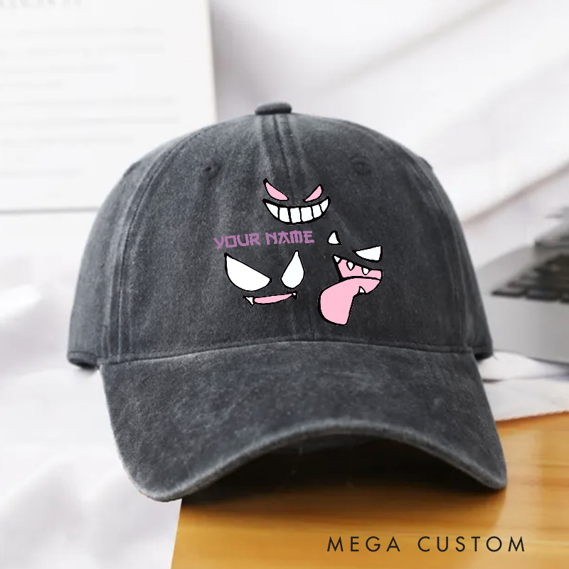 Personalized Gamer Ghost Type Unisex Cap Video Game Hat Baseball Hat Trucker Hat for Gamers Anime Lovers 90s Japanese Style