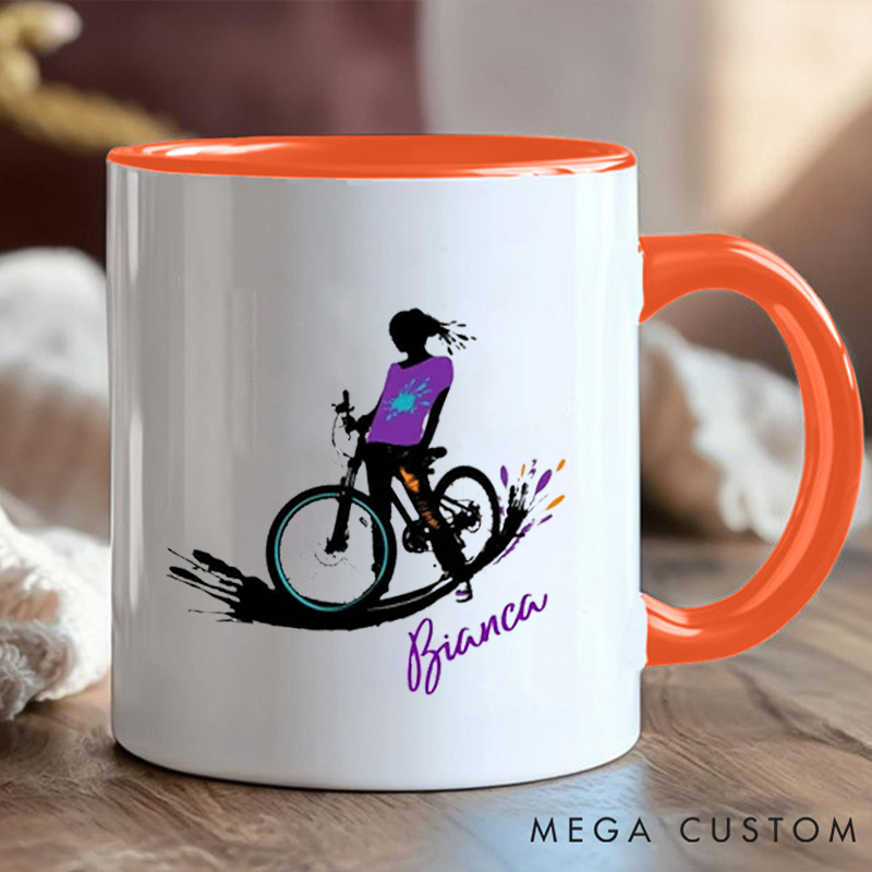 Personalized Cycling Coffee Cup Mug with Colorful Cyclist Illustration for Outdoor Adventures Riding Cycling Biking Enthusiasts