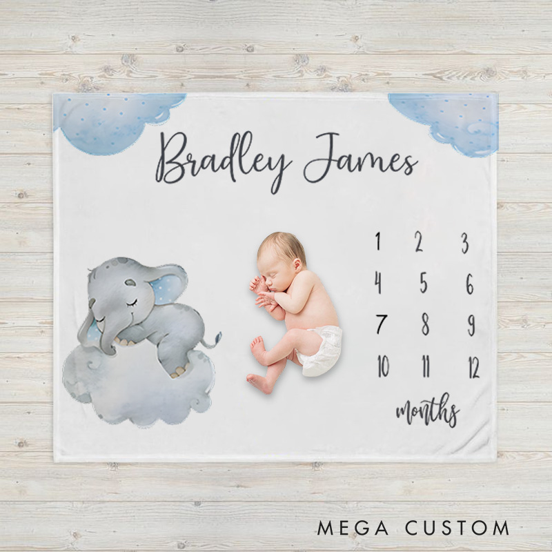 Personalized Cloud And Moon Milestone Baby Blanket Featuring A Dreamy Growth Tracker Baby Blanket