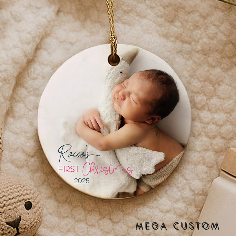 Personalized Baby Photo with Birth Stats and First Christmas Ornament
