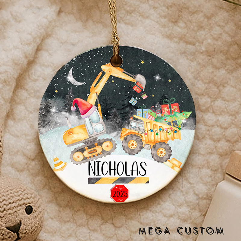 Personalized Construction Truck and Holiday Treats First Christmas Ornament