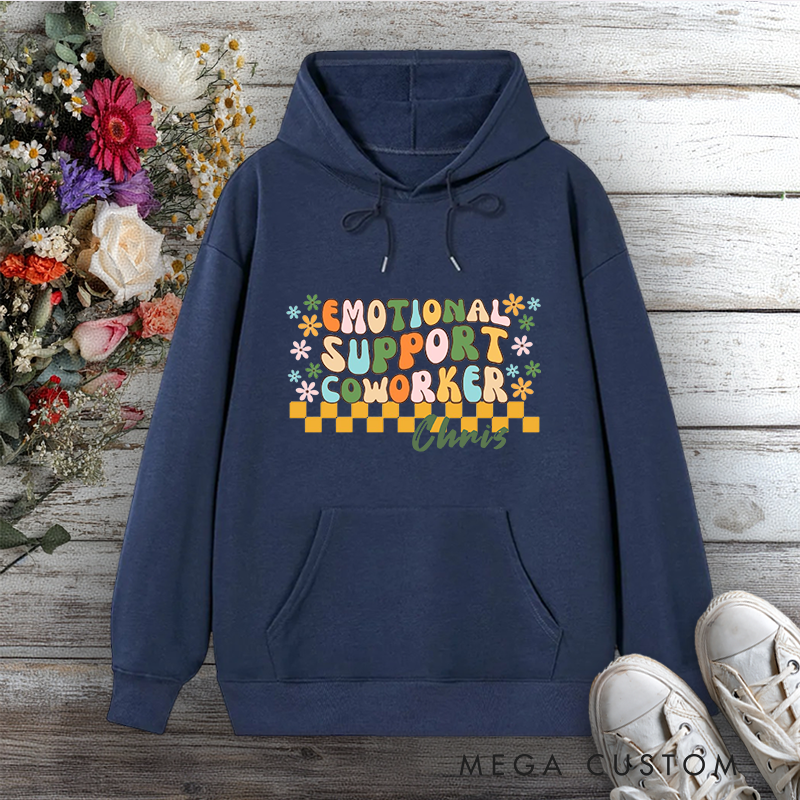 Personalized Hoodie Emotional Support Coworker Fun Retro Design Gift for Office Worker