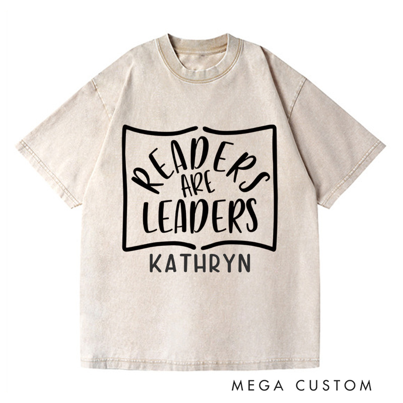 Personalized Readers Are Leaders Washed T-Shirts Reading Shirt Customized Name Shirt Book Tee Gift for Reader