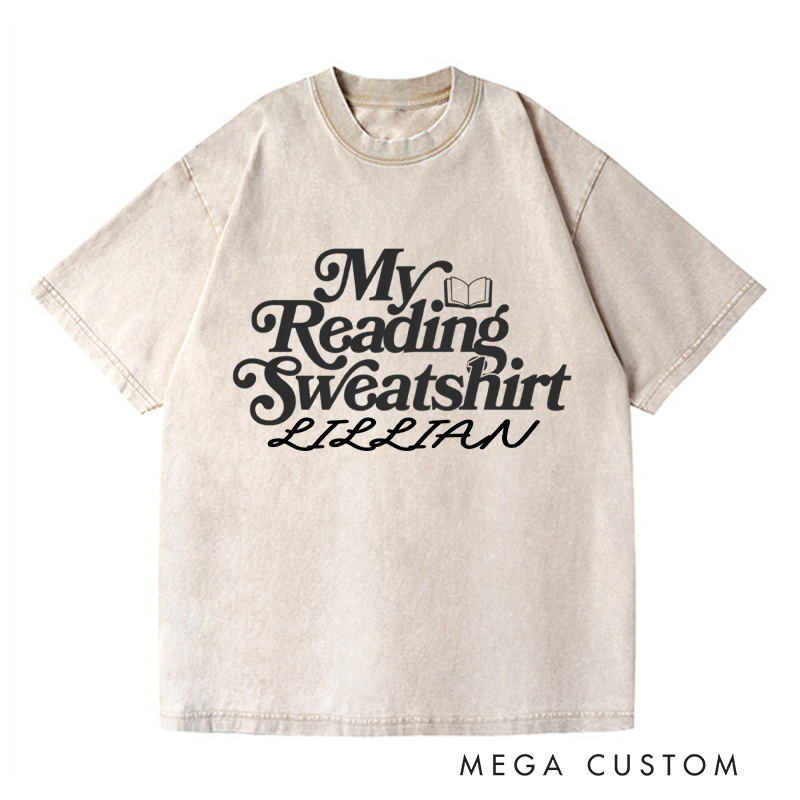 Personalized My Reading Sweatshirt Washed T-Shirts Reading Shirt Customized Name Shirt Book Tee Gift for Book Lover