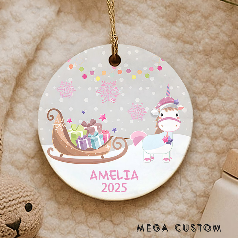 Personalized Snowman and Sleigh Baby's First Christmas Ornament