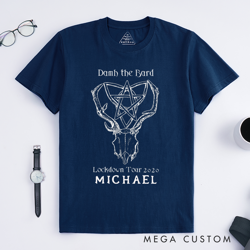 Personalized Deer Skull Antler Pentagram Classic T Shirts Spiritual Pagan Gift for Men Women Witchcraft Protection Custom Name Top for Friends Family