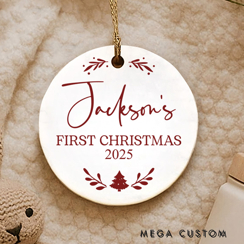 Personalized Elegant Script Baby's First Christmas Ornament