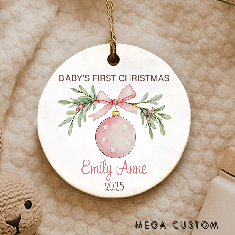Personalized Cute Pink Decoration Printed with Baby's Name Baby's First Christmas Ornament