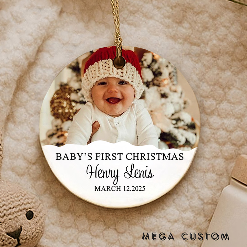 Personalized Baby's First Christmas Photo Ornament with Name and Date Christmas Ornament