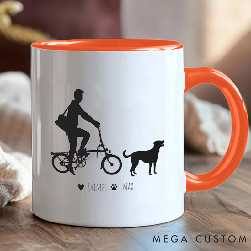 Personalized Cyclist and Dog Coffee Cup Mug with Dog Loving Cyclists for Outdoor Adventures Riding Cycling Biking Enthusiasts