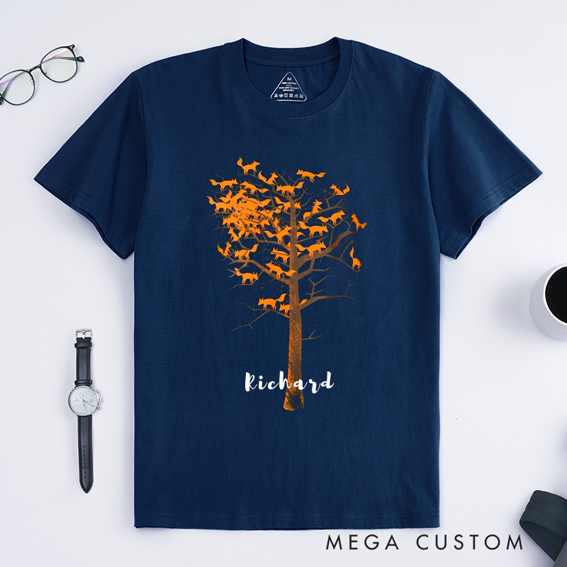 Personalized Fox Family Tree Classic T-Shirts Unique Gift Unisex Tee Perfect Birthday Present for Him or Her