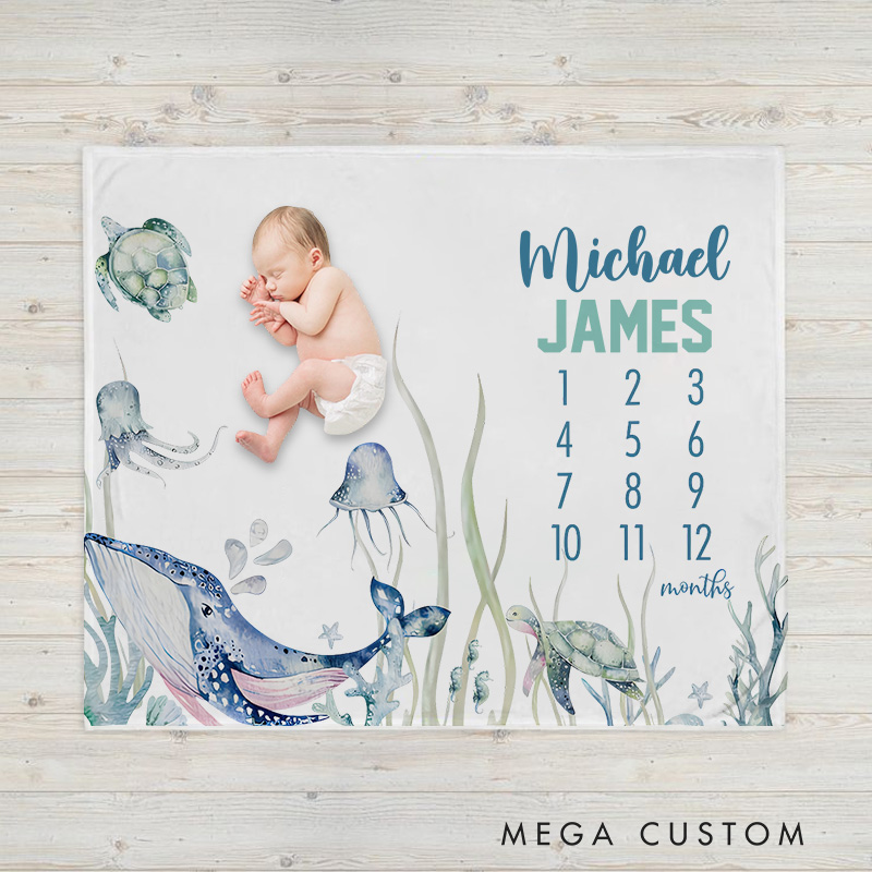 Personalized Nature Scene Milestone Baby Blanket Featuring A Whimsical Outdoor Illustration Baby Blanket