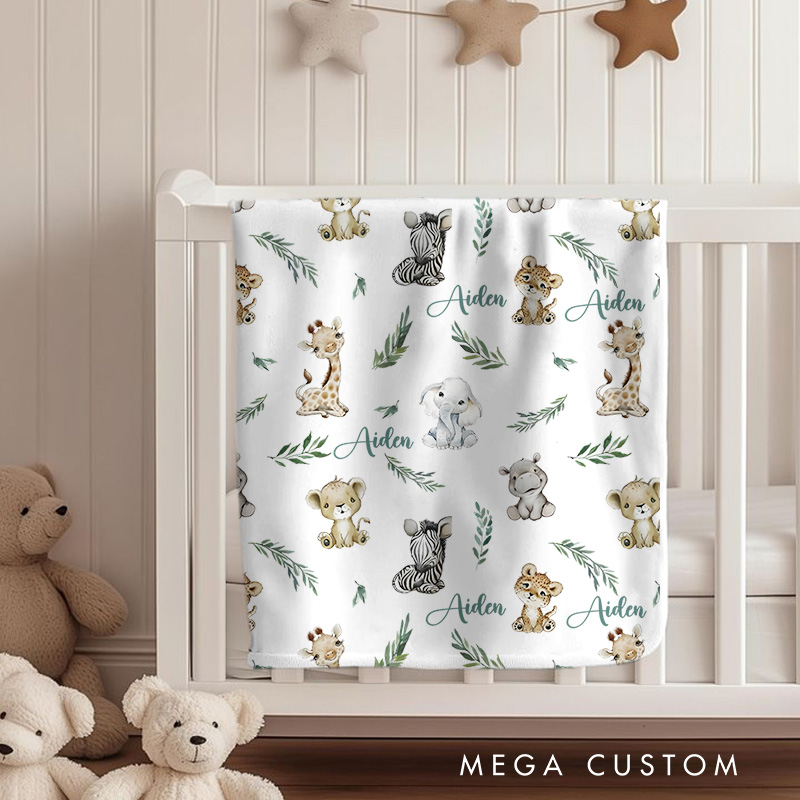 Personalized Animal Pattern Baby Blanket Showcasing Playful And Adorable Animal Illustrations Baby Blanket