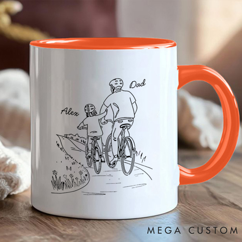 Personalized Father and Child Cycling Coffee Cup Mug with Celebrate Special Father Child Memories for Outdoor Adventures Riding Cycling Biking Enthusiasts