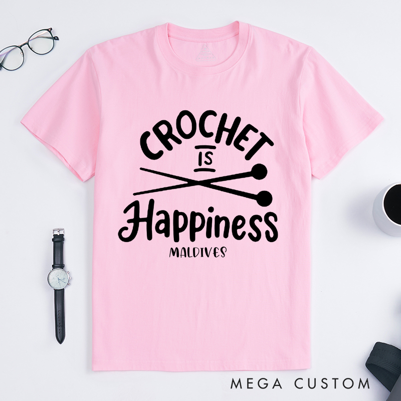 Personalized Crochet is Happiness Classic T-Shirts for Knitting Lovers Funny Crochet Shirt Gift for Crochet Lover
