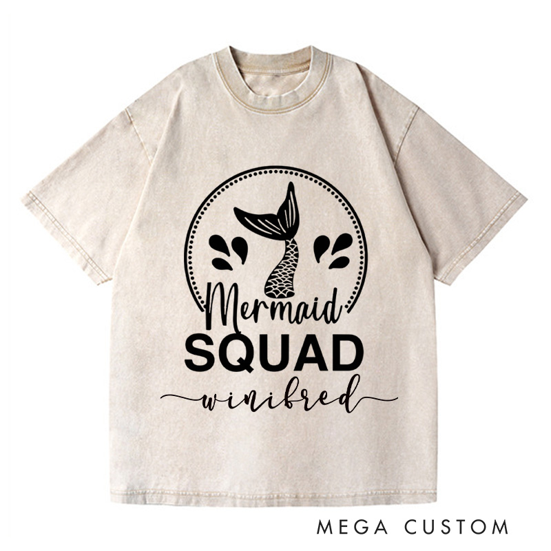 Personalized Mermaid Washed T-Shirts Funny Mermaid Tee Trendy Shirt Customized Name Shirt Gift For Ocean Enthusiasts