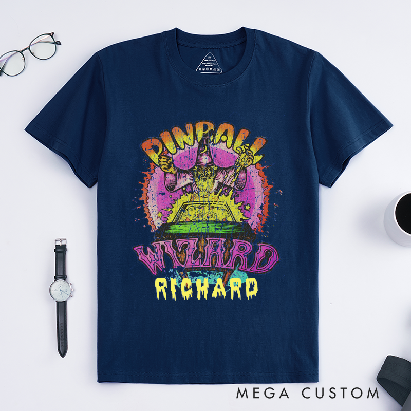 Personalized Pinball Wizard Classic T Shirts Custom Retro Wizard Game Gift for Men Women Vintage Arcade Player Birthday Present Unisex Stylish Tee