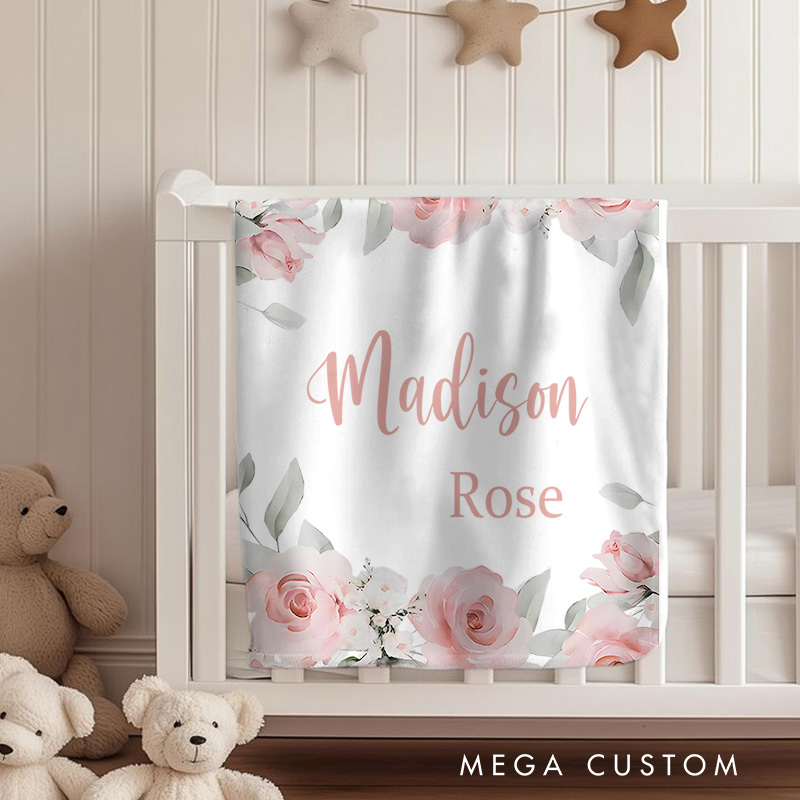 Personalized Rose Frame Baby Blanket Featuring A Beautiful Name Surrounded By Elegant Roses Baby Blanket