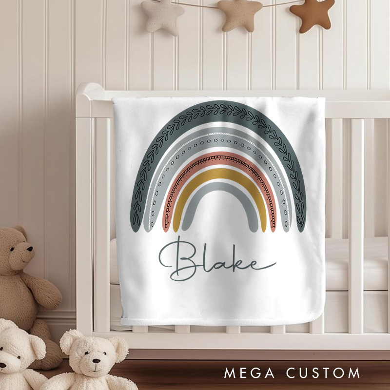 Personalized Rainbow Illustration Baby Blanket Highlighting A Cheerful Rainbow And Name Baby Blanket