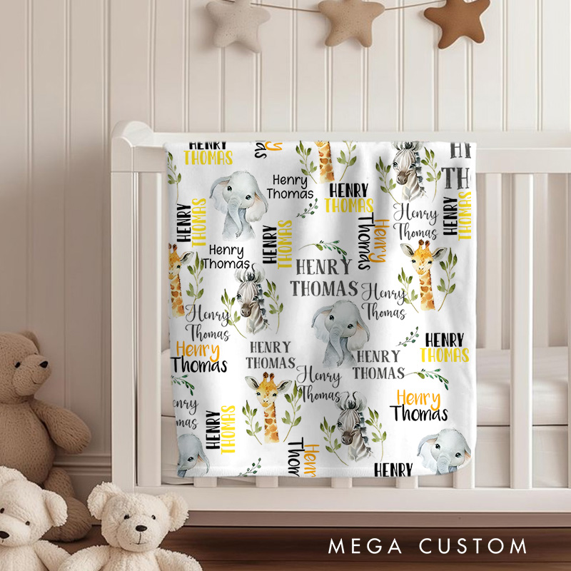 Personalized Name Collage Baby Blanket Showcasing Repeated Names With Playful Fonts And Patterns Baby Blanket