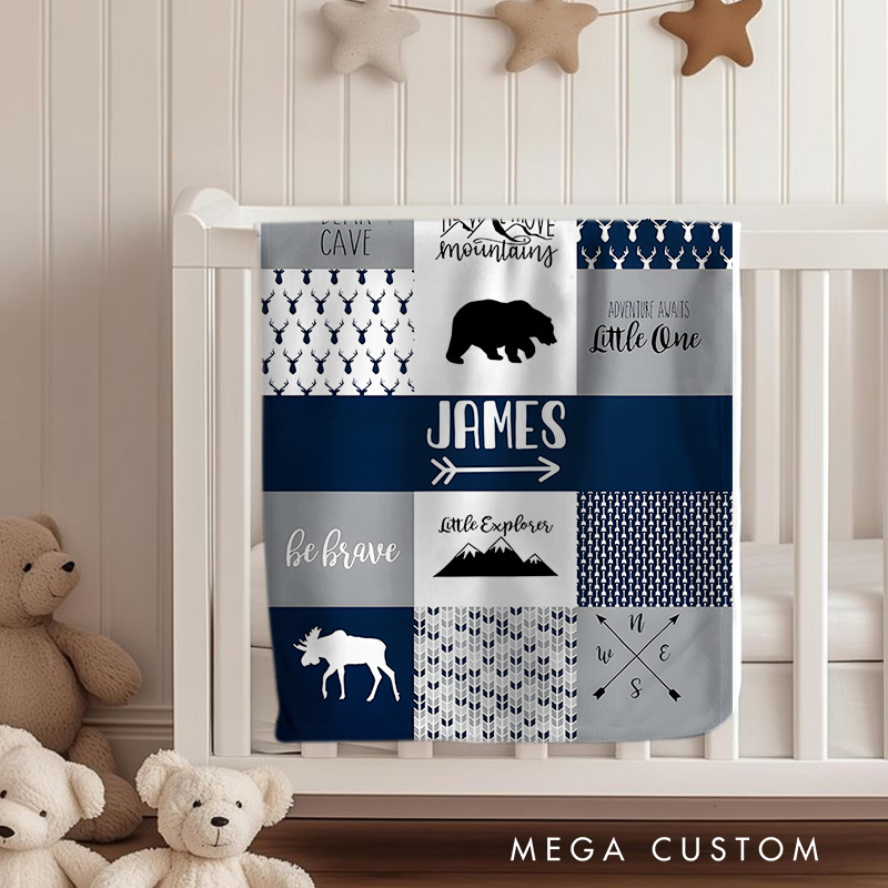 Personalized Rustic Patchwork Baby Blanket Highlighting Nature-Inspired Patterns And Name Baby Blanket