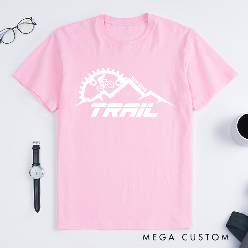 Personalized Trail Cycling T-Shirt with Mountains Gear Cyclist Graphics for Outdoor Adventures Riding Cycling Biking Enthusiasts