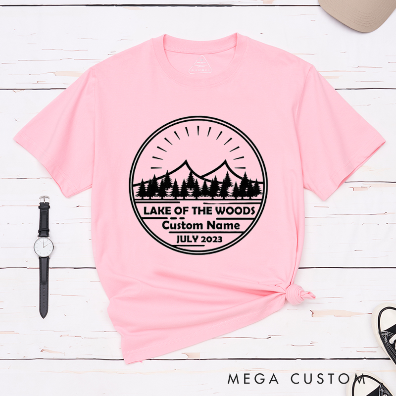 Personalized Lake of the Woods Nature-Inspired T Shirt with Custom Name Date for Outdoor Fishing Lover Great Gift for Dad Husband Grandpa Friends