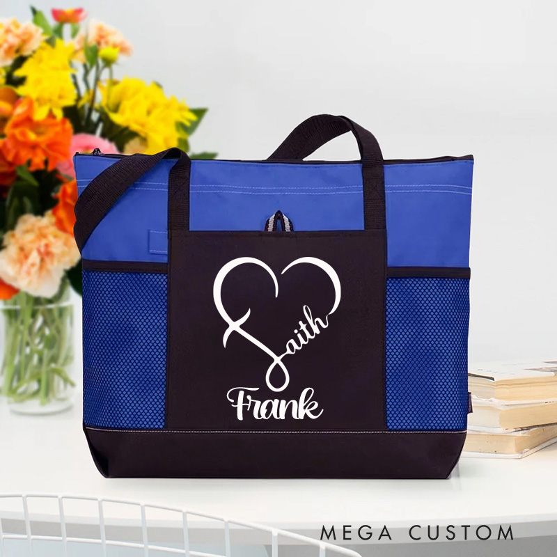Personalized Heart Faith Tote Bag with Name and Zipper Large Capacity Religious Accessory Gift for Christian Religious Christian Gifts 