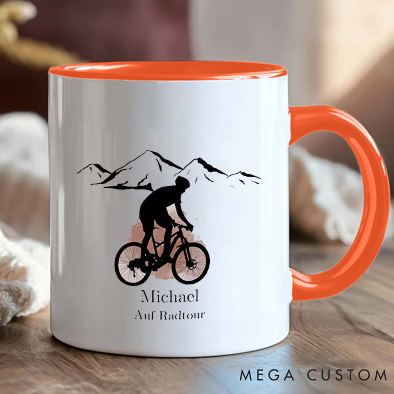 Personalized Mountain Biking Coffee Cup Mug with Name and Scenic Design for Outdoor Adventures Riding Cycling Biking Enthusiasts