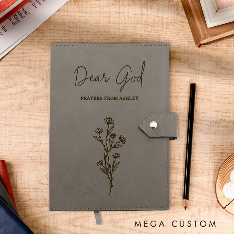 Personalized Dear God Floral Prayer Journal Leather Notebook with Name Religious Bible Verse Journal Christian Gift for Women Men Religious Gift