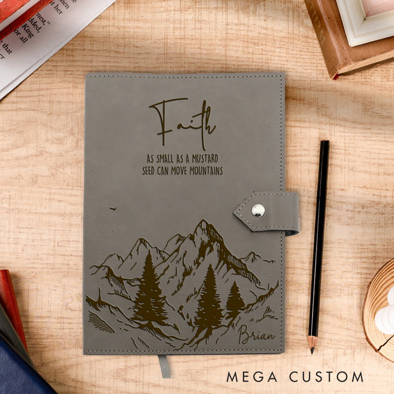 Personalized Faith with Mountain Prayer Journal Leather Notebook with Name Religious Bible Verse Journal Christian Gift for Women Men Religious Gift