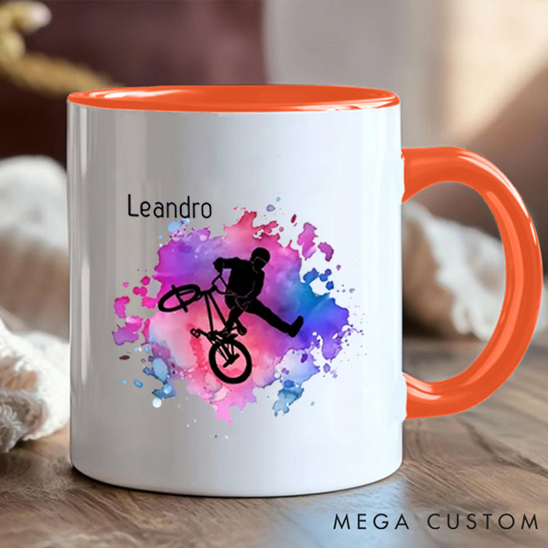 Personalized BMX Stunt Coffee Cup Mug with Extreme Sports Enthusiasts for Outdoor Adventures Riding Cycling Biking Enthusiasts