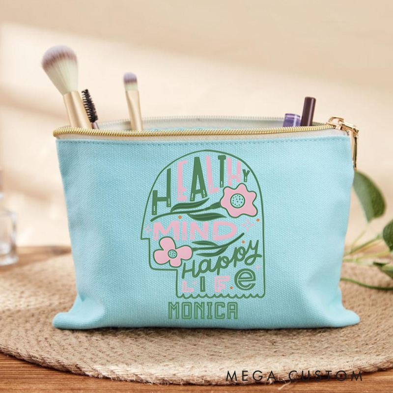 Personalized Makeup Bag for Nurse Healthy Mind Happy Life Design Fashion Cosmetic Bag Gift