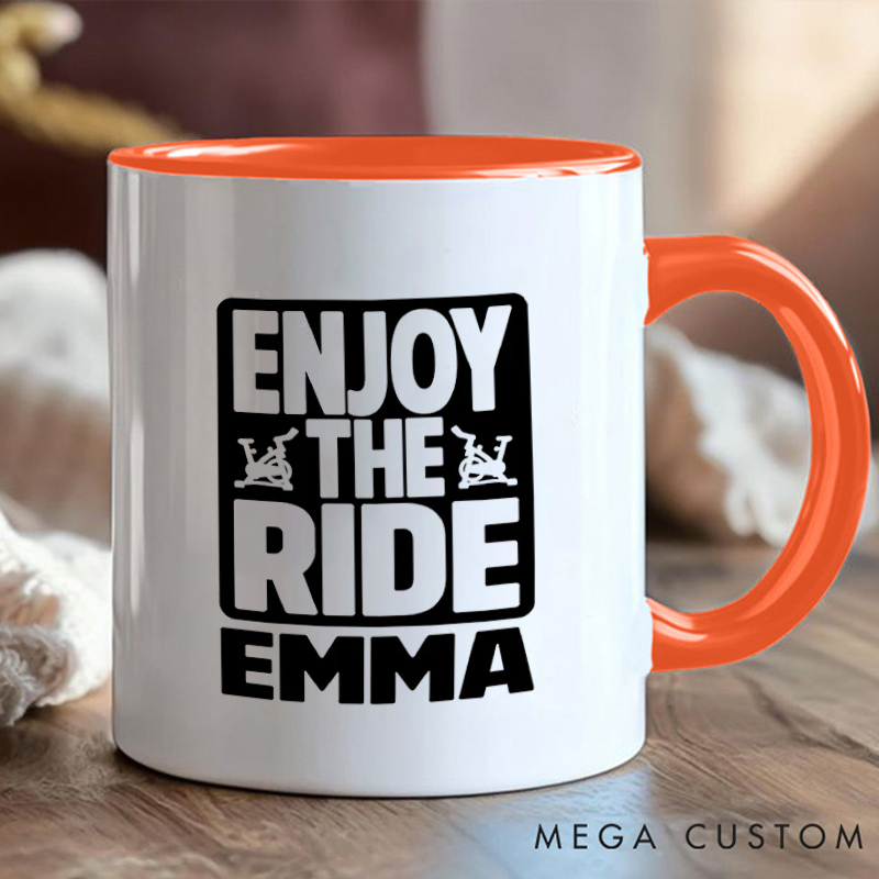 Personalized Enjoy the Ride Coffee Cup Mug with Motivational Bike for Outdoor Adventures Riding Cycling Biking Enthusiasts