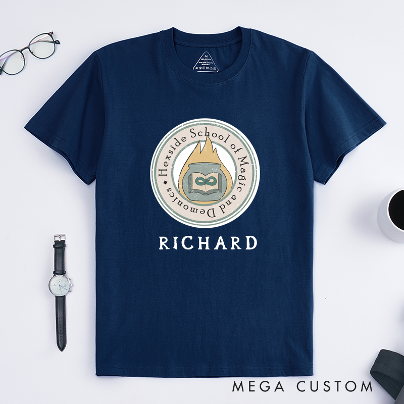 Personalized Magic School Classic T-Shirts Custom Name Gift Unique Retro Unisex Wizard Academy Tee for Fantasy Lovers 