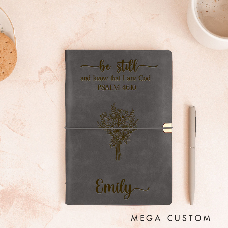 Personalized Be Still Prayer Journal Leather A6 Devotional Notebook with Name Custom Religious Faith Journal Pastor Gift Christian Gift for Women Men