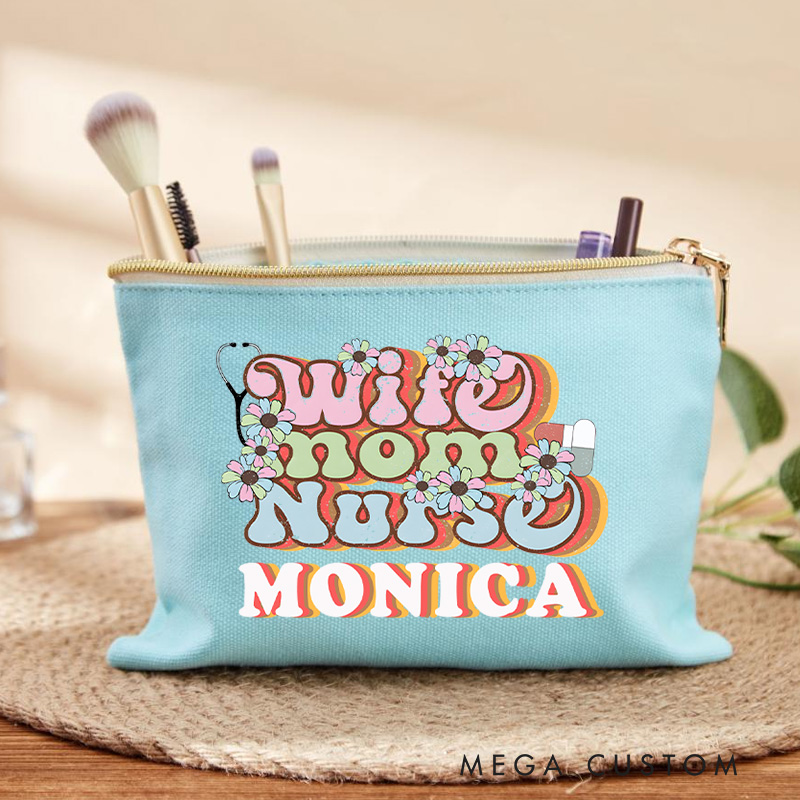 Personalized Makeup Bag for Nurse Wife Mom Nurse Design Fashion Cosmetic Bag Gift