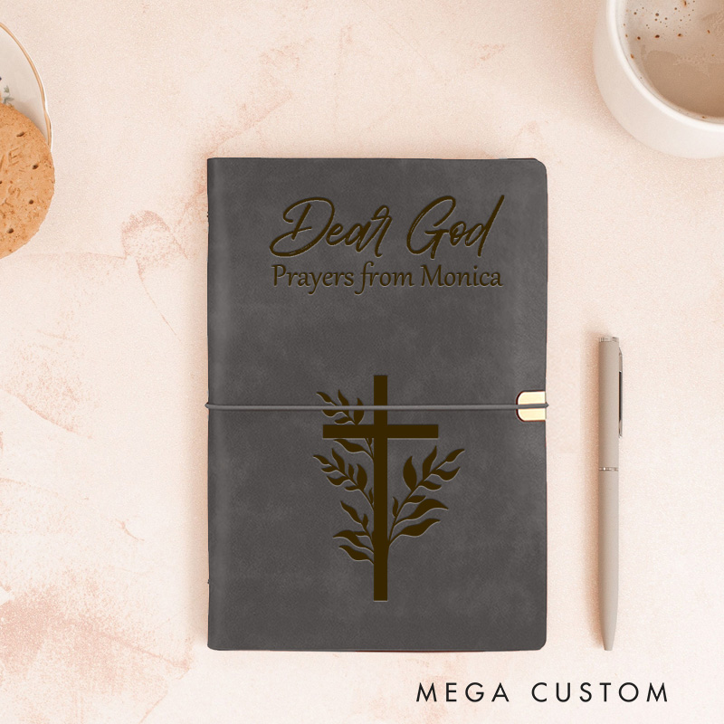 Personalized Dear God Cross Prayer Journal Leather A6 Devotional Notebook with Name Custom Religious Faith Journal Pastor Christian Gift for Women Men
