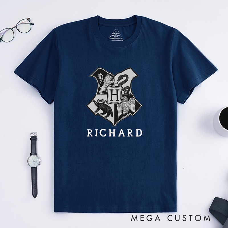 Personalized Crest Initial Letter Classic T-Shirts Custom Name Family Gifts Unisex Unique Monogram Shield Design for Men Women Best Birthday Present