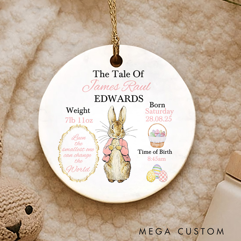 Personalized Peter/Flopsy Rabbit Baby Girl Throw Christmas Ornament Keepsake Gift for Christening