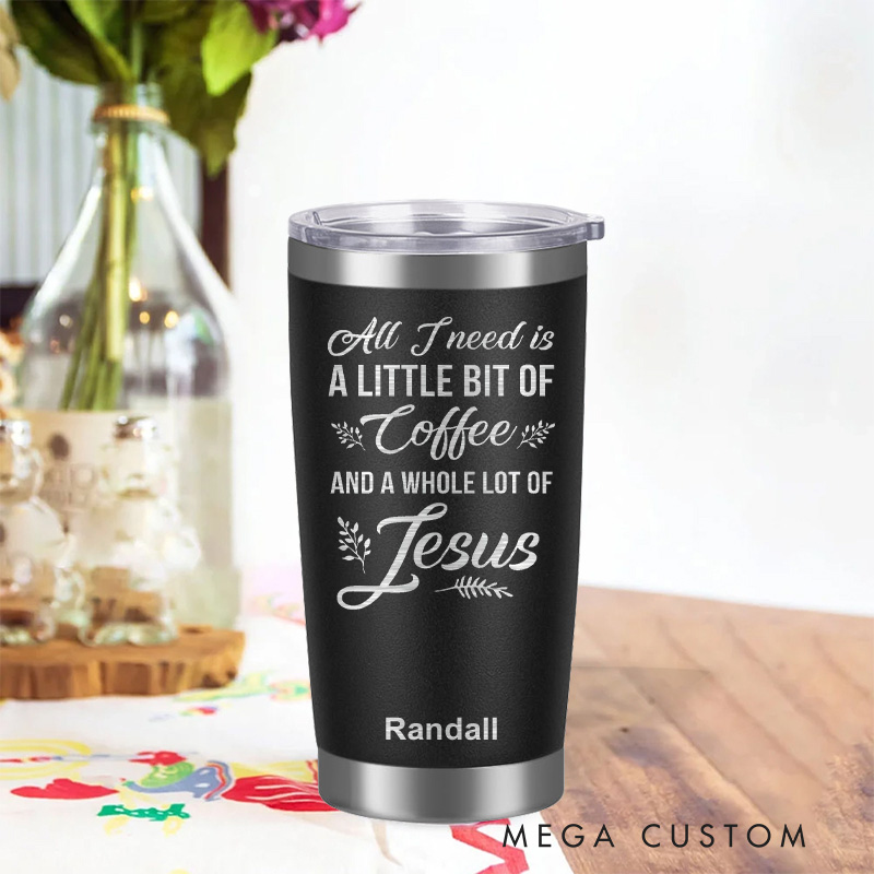 Personalized Coffee and Jesu Stainless Steel Tumbler Insulated Travel Mug Engraved Christian Coffee Cup Jesus Gift Religious Gift for Her Gift for Him