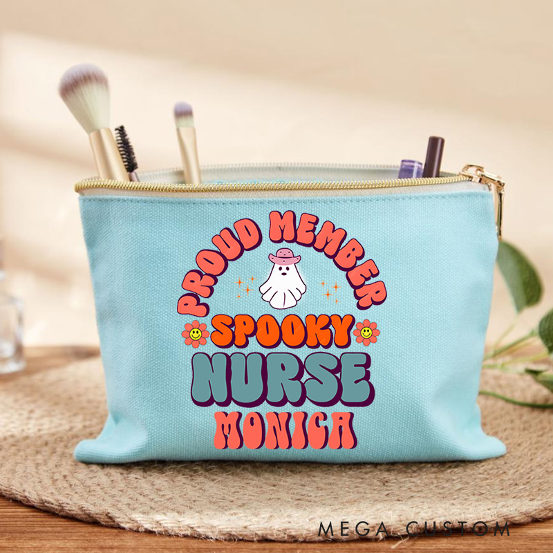 Personalized Makeup Bag for Nurse Proud Member Spooky Nurse Design Fashion Cosmetic Bag Gift