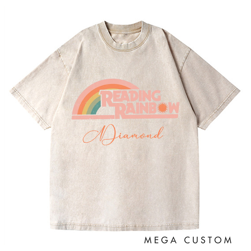 Personalized Reading Rainbow Washed T-Shirts Love to Read Tee Funny Librarian Tee with Name Reading Retro Tshirt Book Lover Shirt Gift for Reader