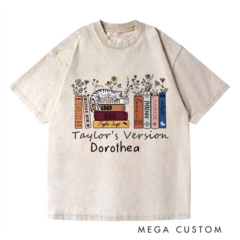 Personalized Book Flower and Cat Washed T-Shirts Librarian Shirt Book Lovers Shirt Bookish Shirt Book Club Shirt Reader Shirt Gift For Bookworms Shirt