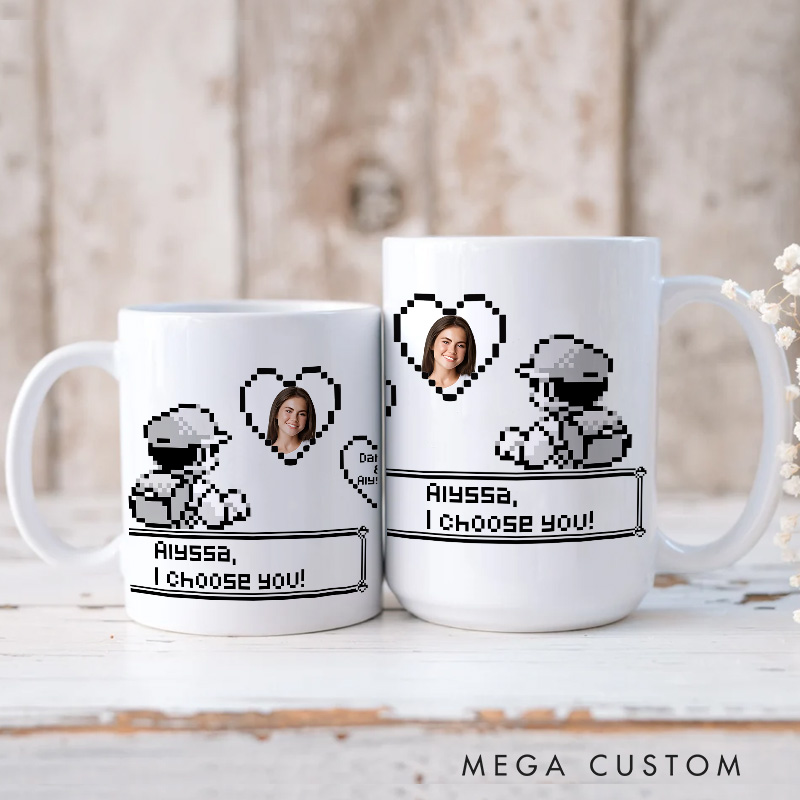 Personalized I Choose You Pixel Mug Anime Video Game Mug for Gamers 8-bit Anime Lovers Pixel Japanese Style