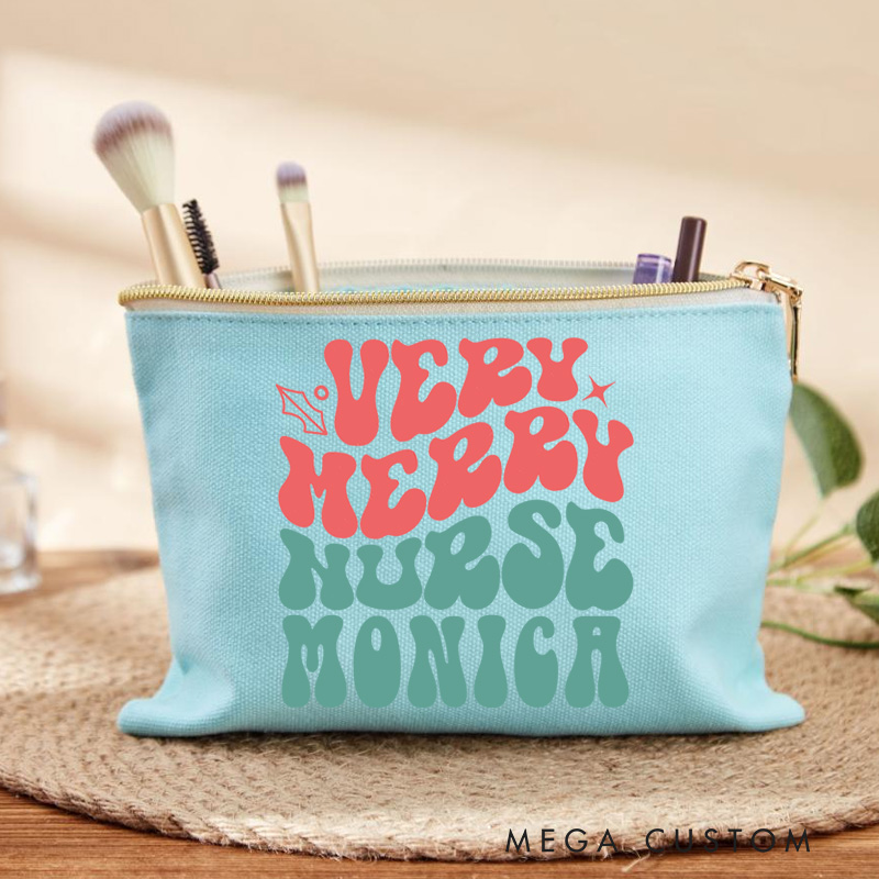Personalized Makeup Bag for Nurse Very Merry Nurse Design Fashion Cosmetic Bag Gift