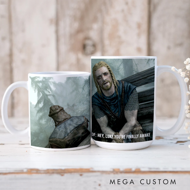 Personalized Hey You're Finally Awake Mug Scrolls Inspired Mug Video Game Coffee Mug Geek Gaming Nerd Mug
